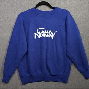 Vintage Camp Norway Sweatshirt Adult Large Crew Neck Pullover Blue White